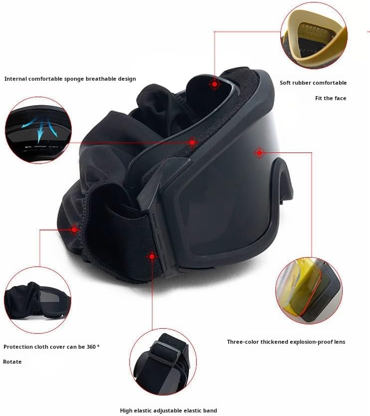 LEJUNJIE Airsoft Goggles, Tactical Safety Goggles Anti Fog Paintball Goggles with 3 Interchangeable lens Hunting Cycling - Image 4